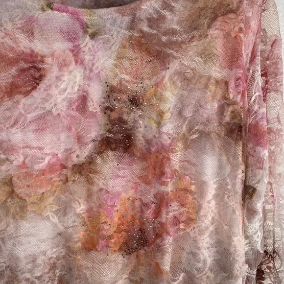 Cal Style Top Women's Lace Tunic Asymmetrical Hem Pink 2XL Fairy Romantic Boho - Picture 6 of 12